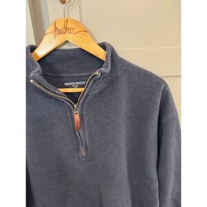 Woolrich Mens Navy Blue Waffle Knit Quarter Zip Cotton Pullover Sweater Size L